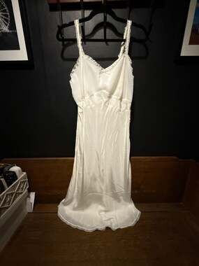 Carillon Vintage White Satin and Lace Slip Dress Nightgown